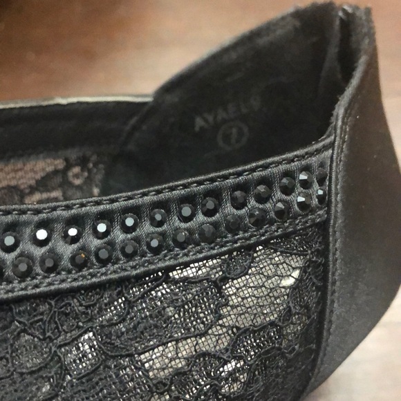 Black lace open toe Heels Rhinestone stilettos - Picture 8 of 8